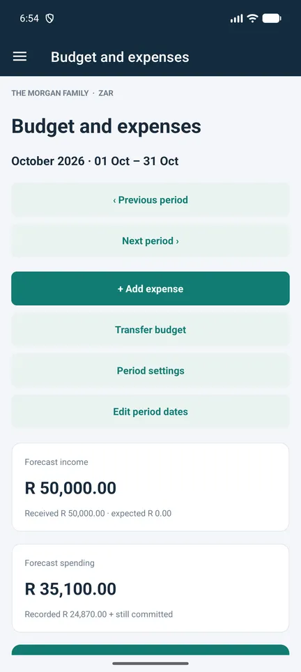 Family Nest Budget screen