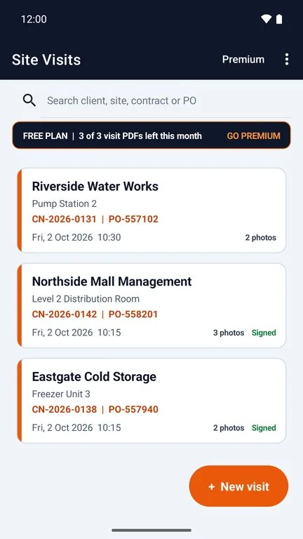 Compliance Dynamo visit list screen